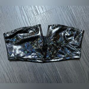 Faux leather snake print deep V crop